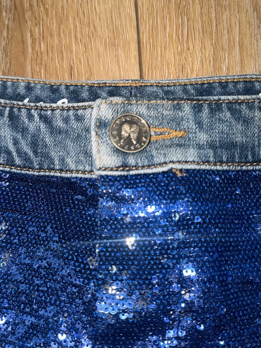 Victoria’s Secret‎ Blue Sequin Denim Jean Boyfriend Shorts Size 12